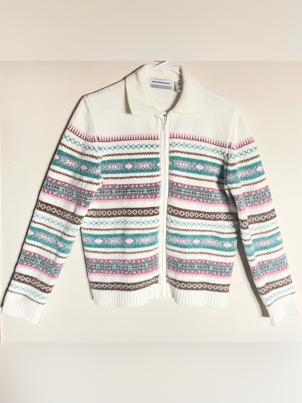 Alfred Dunner Chenille Long Sleeve Zip Up Sweater